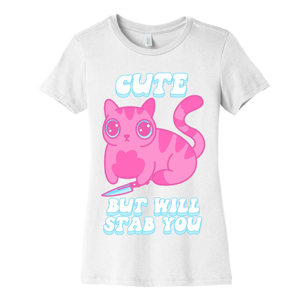 Cute But Will Stab You Cat Women's Cotton Tee Hoodie, Sweatshirt | PureTeeCo.com (Image 3)