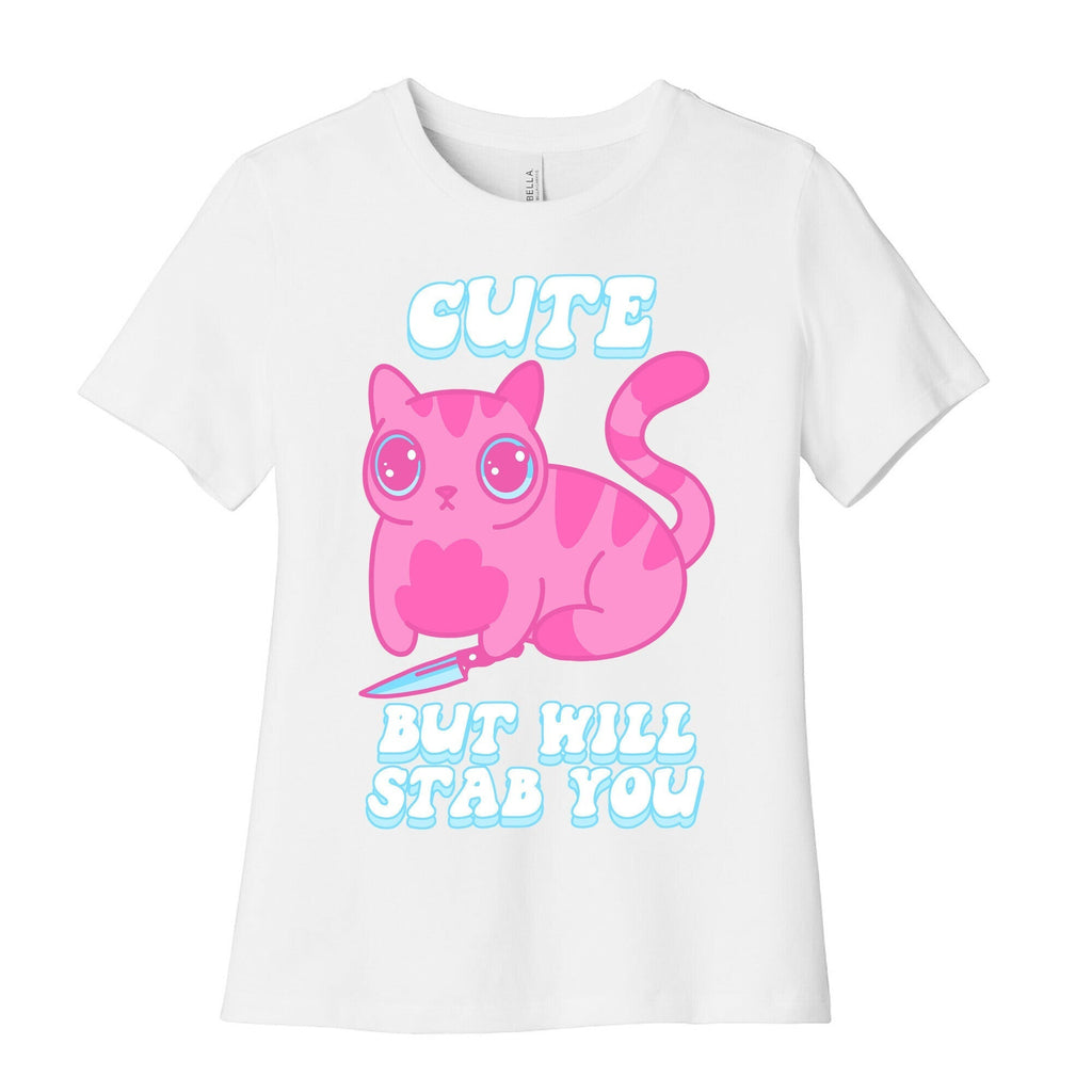 Cute But Will Stab You Cat Women's Cotton Tee Hoodie, Sweatshirt | PureTeeCo.com (Image 4)
