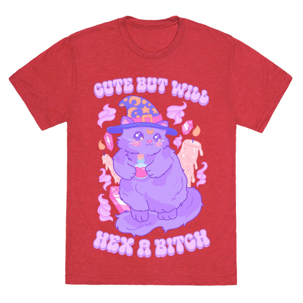 Cute But Will Hex a Bitch Cat Unisex Triblend Tee Hoodie, Sweatshirt | PureTeeCo.com (Image 4)