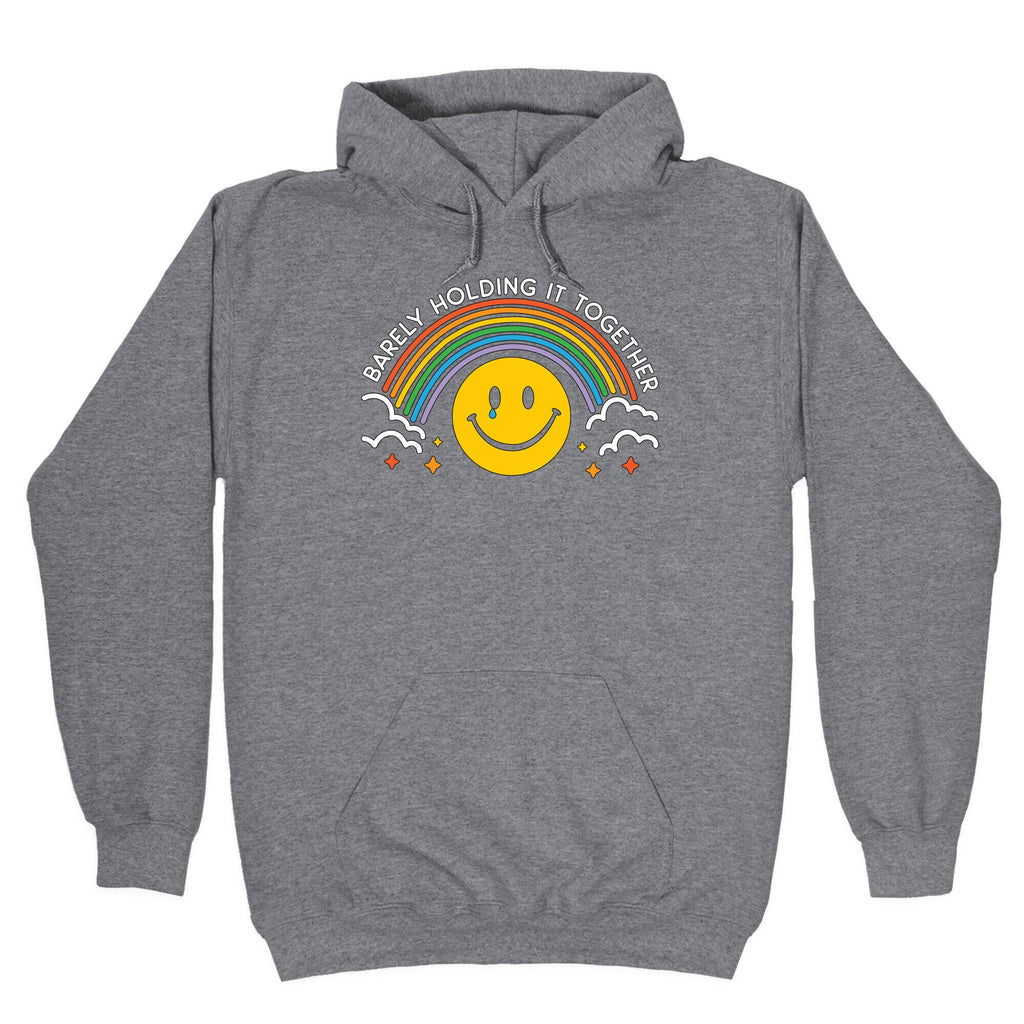 Barely Holding It Together Rainbow Smiley Hoodie T-Shirts, Sweatshirt | PureTeeCo.com (Image 1)