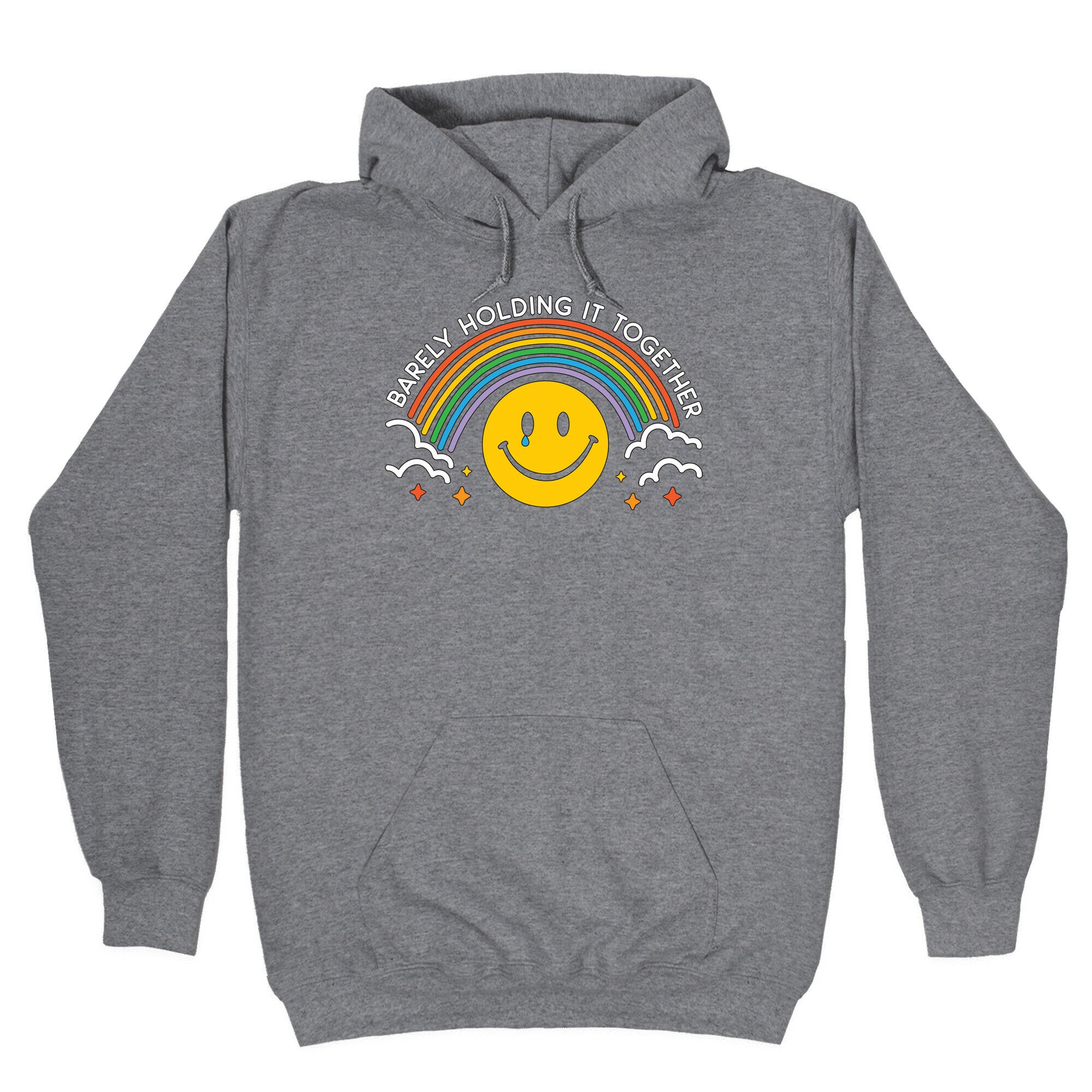 Barely Holding It Together Rainbow Smiley Hoodie T-Shirts, Sweatshirt | PureTeeCo.com (Image 1)