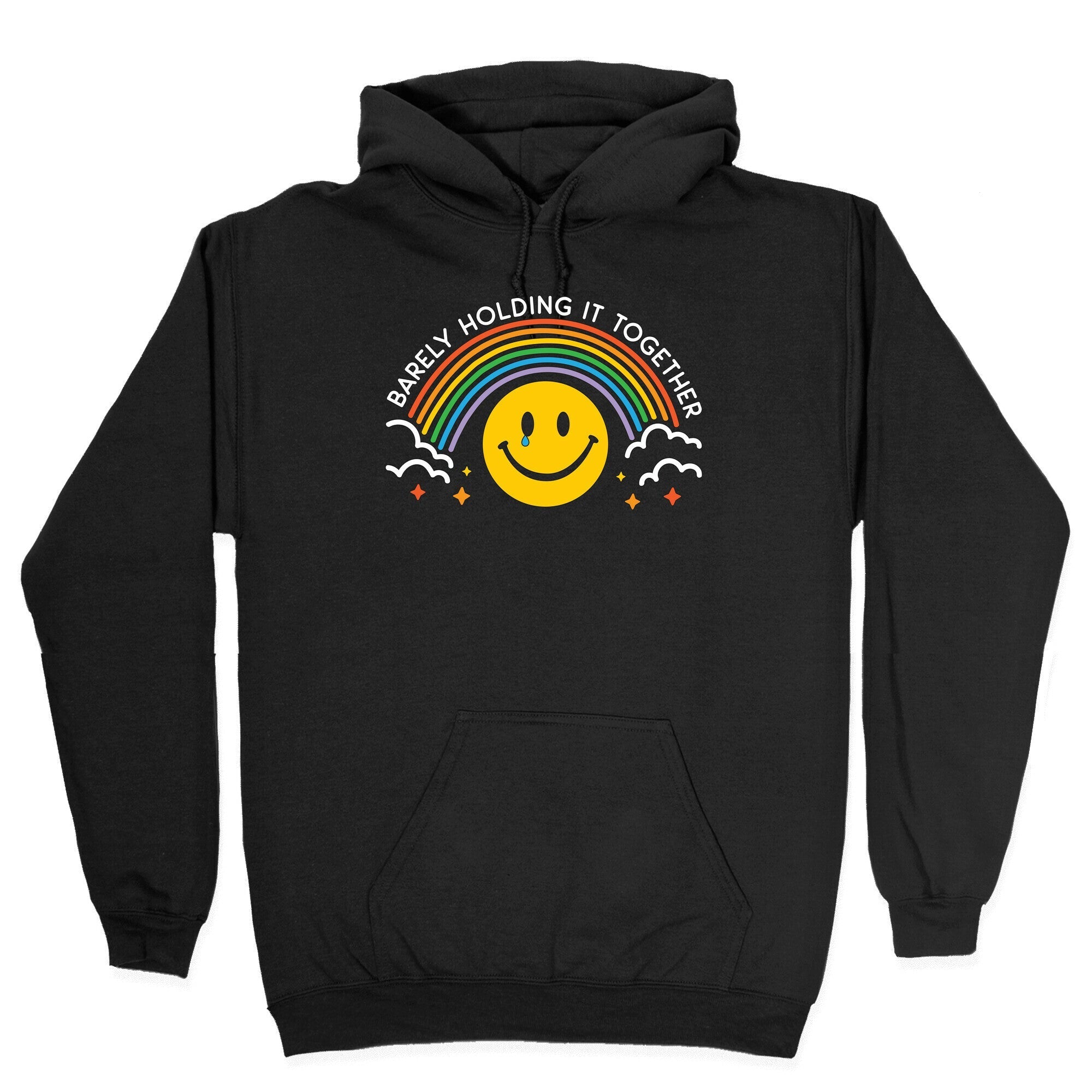 Barely Holding It Together Rainbow Smiley Hoodie T-Shirts, Sweatshirt | PureTeeCo.com (Image 2)