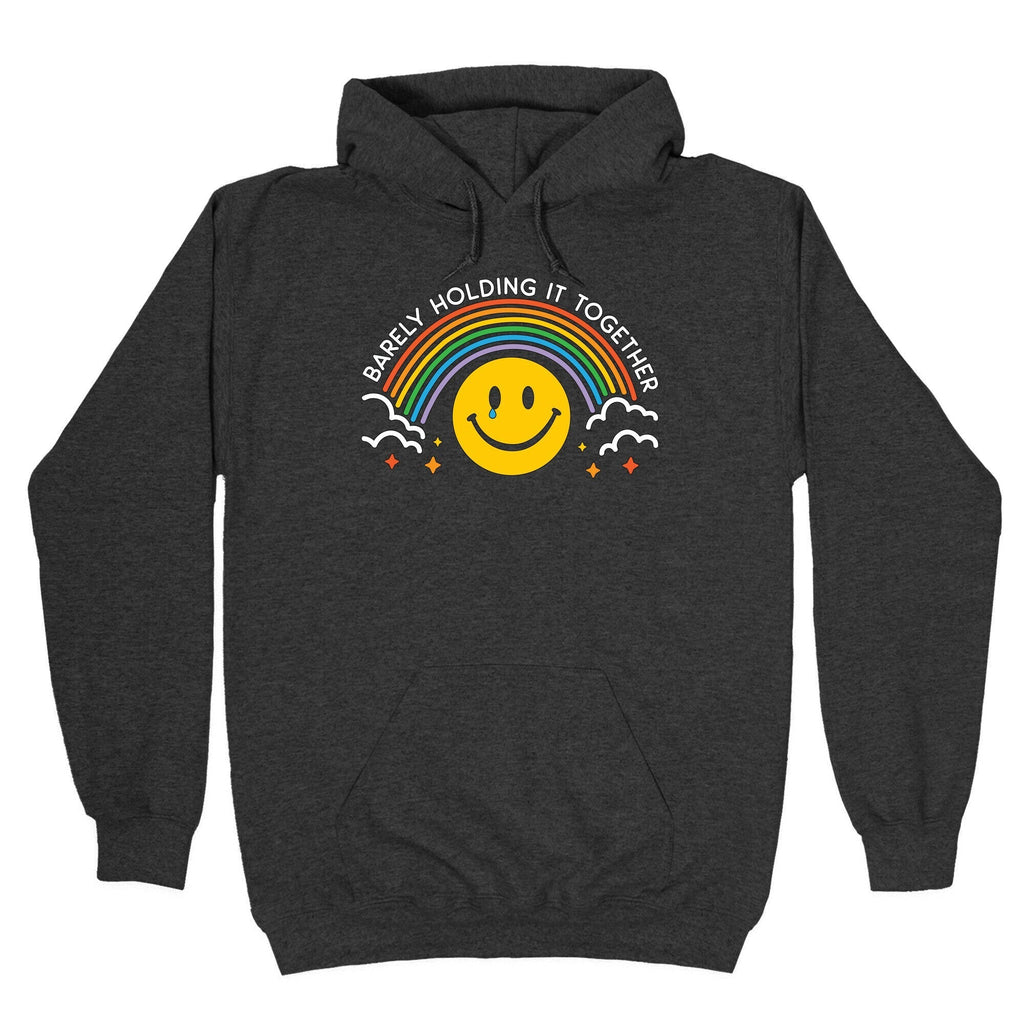 Barely Holding It Together Rainbow Smiley Hoodie T-Shirts, Sweatshirt | PureTeeCo.com (Image 3)