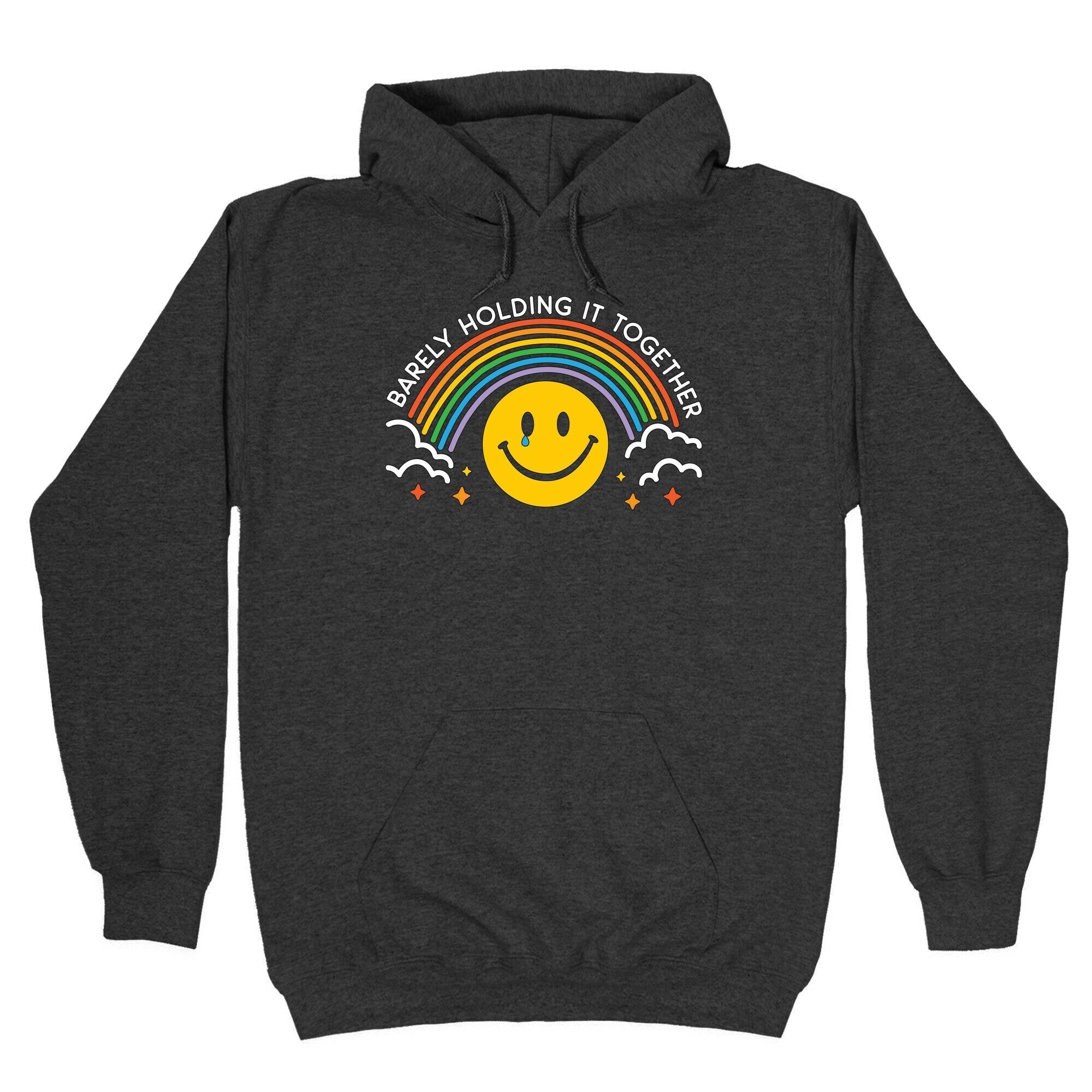 Barely Holding It Together Rainbow Smiley Hoodie T-Shirts, Sweatshirt | PureTeeCo.com (Image 3)