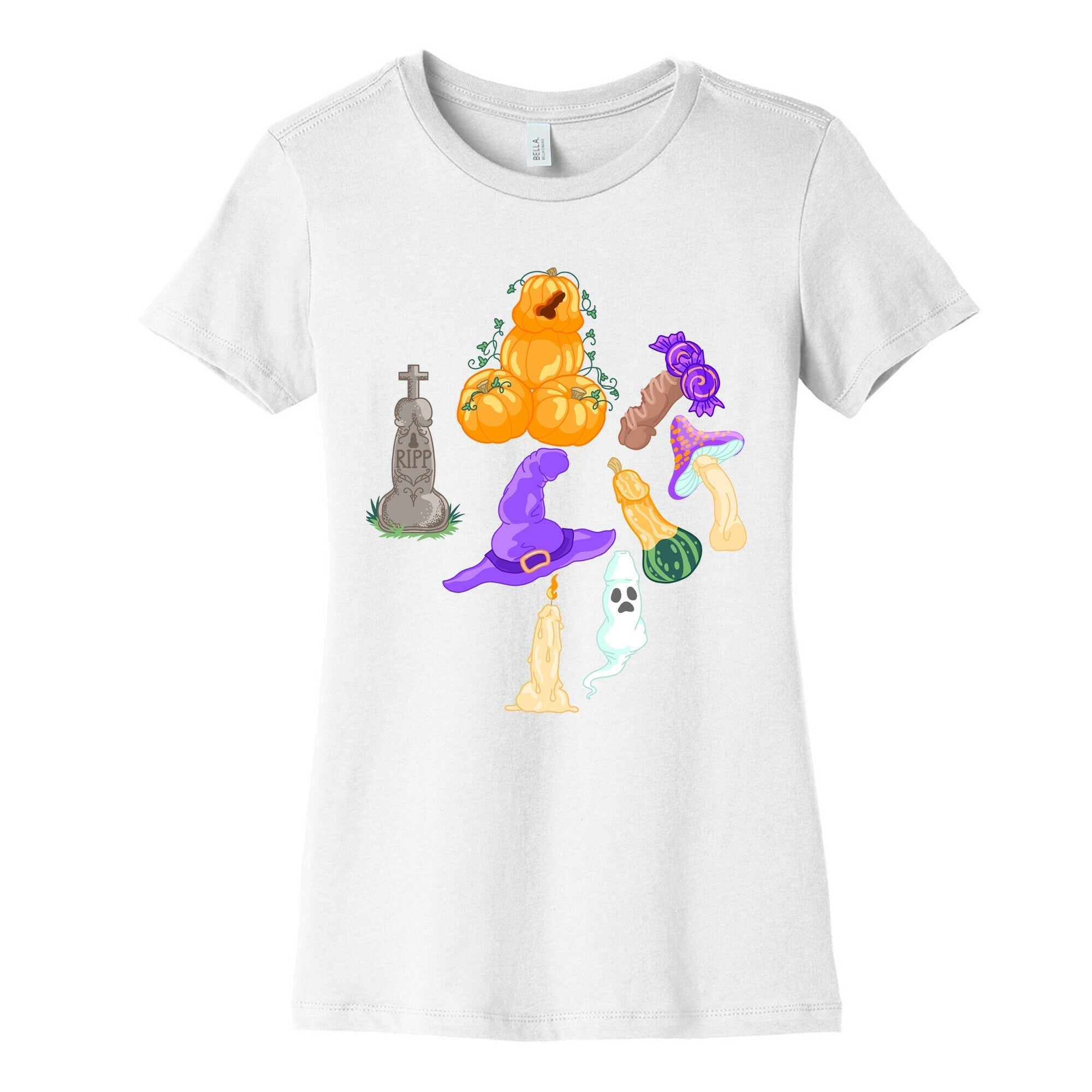 Halloween Peens Pattern Women's Cotton Tee Hoodie, Sweatshirt | PureTeeCo.com (Image 3)