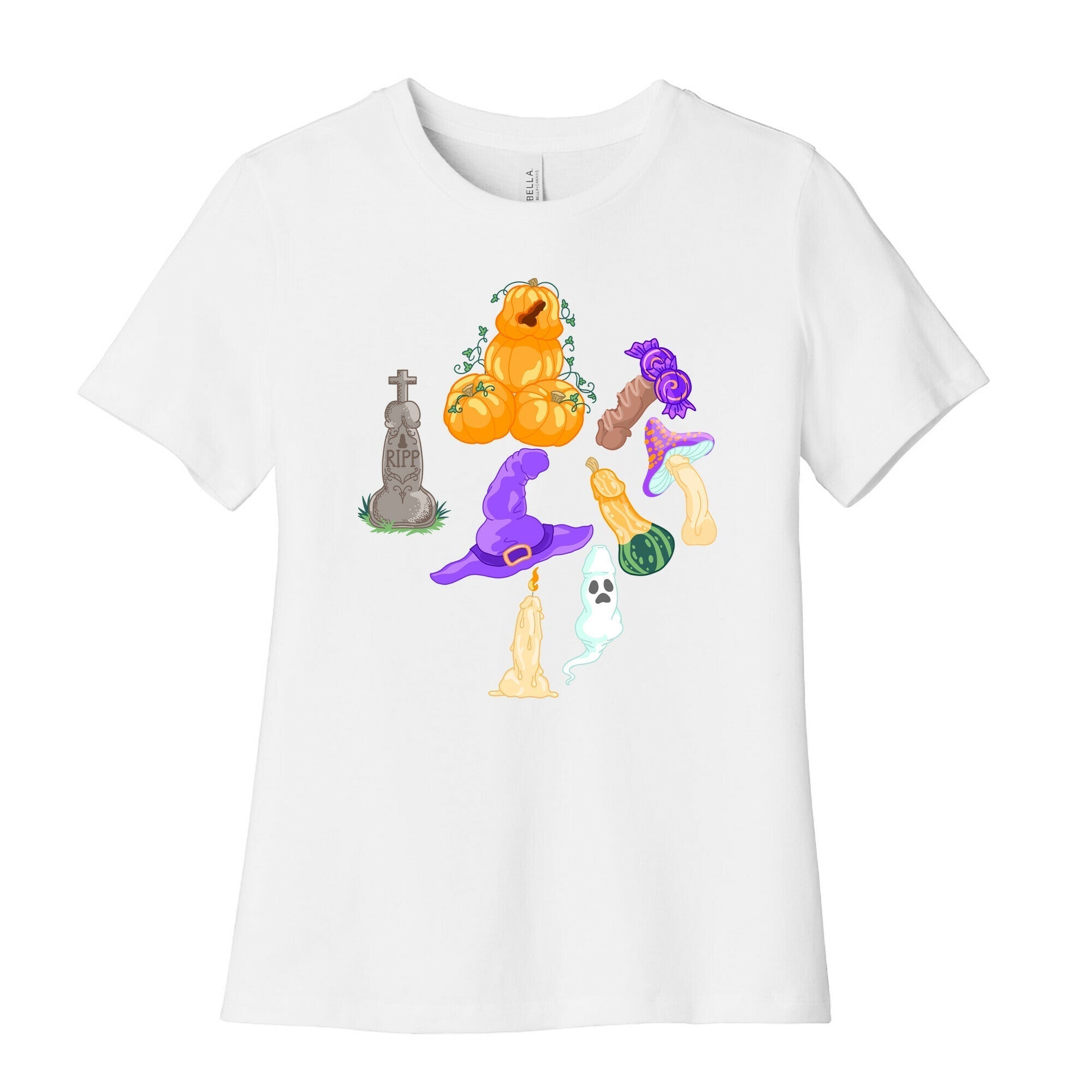 Halloween Peens Pattern Women's Cotton Tee Hoodie, Sweatshirt | PureTeeCo.com (Image 4)