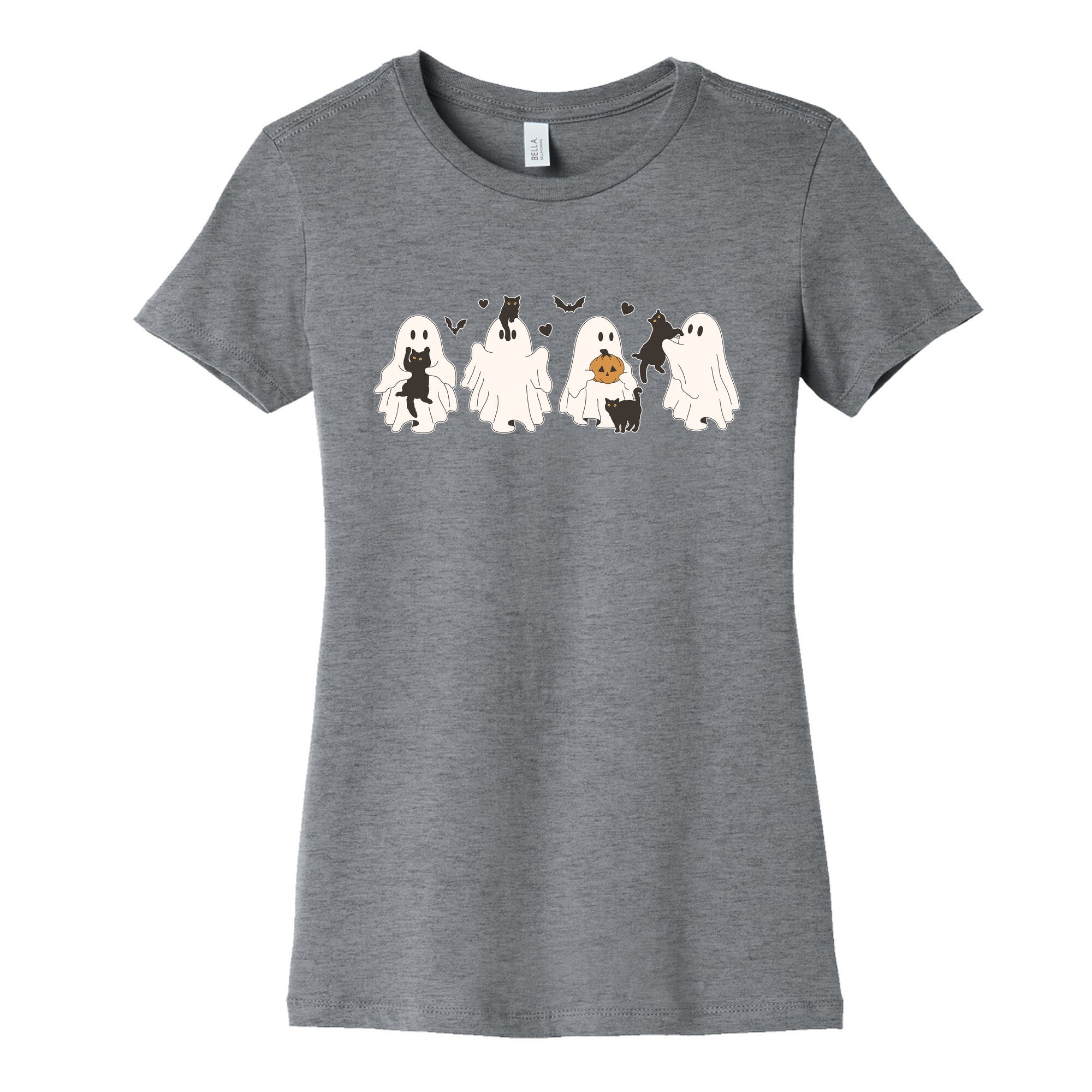 Cute Ghost Cats Womens Cotton Tee Hoodie, Sweatshirt | PureTeeCo.com (Image 1)