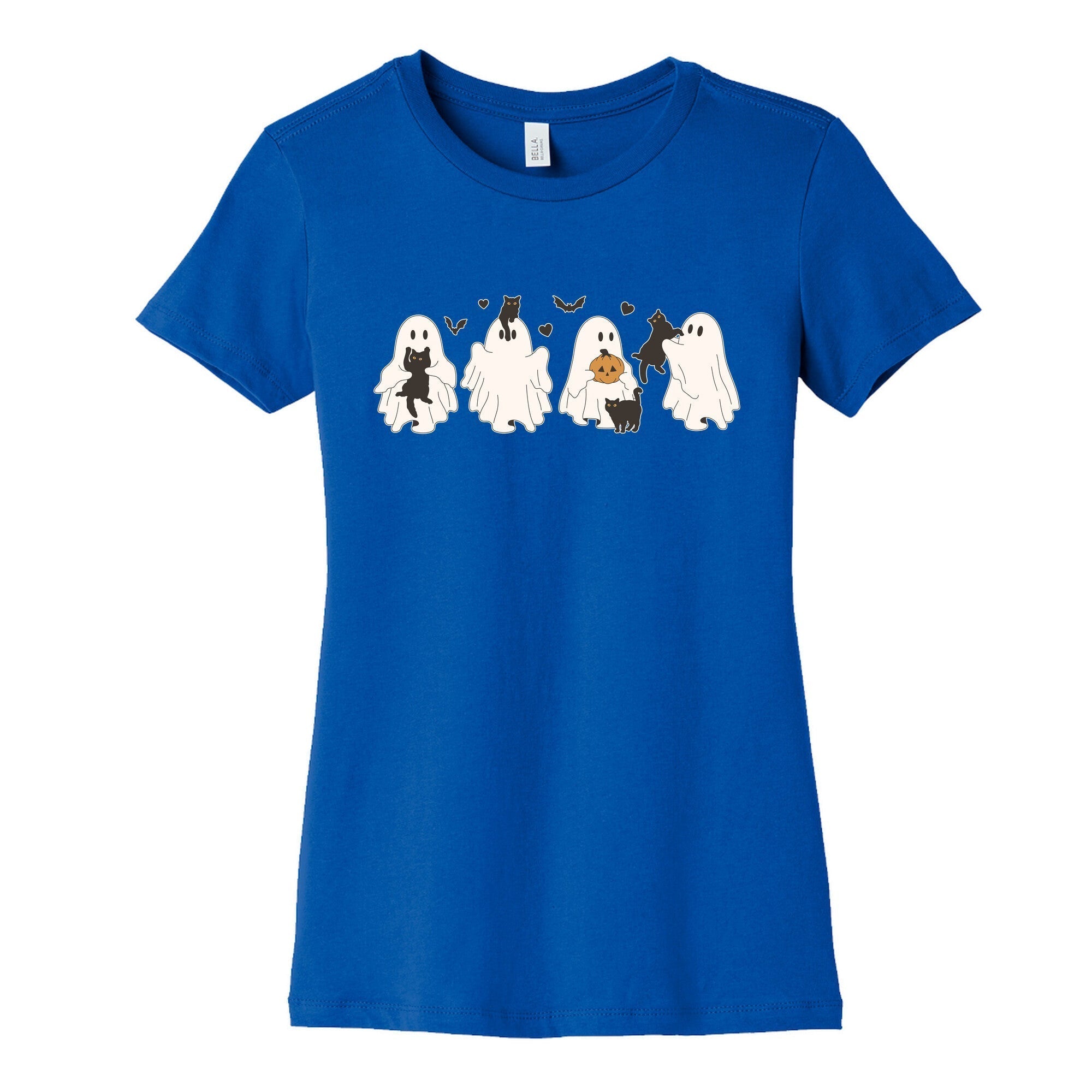 Cute Ghost Cats Womens Cotton Tee Hoodie, Sweatshirt | PureTeeCo.com (Image 2)