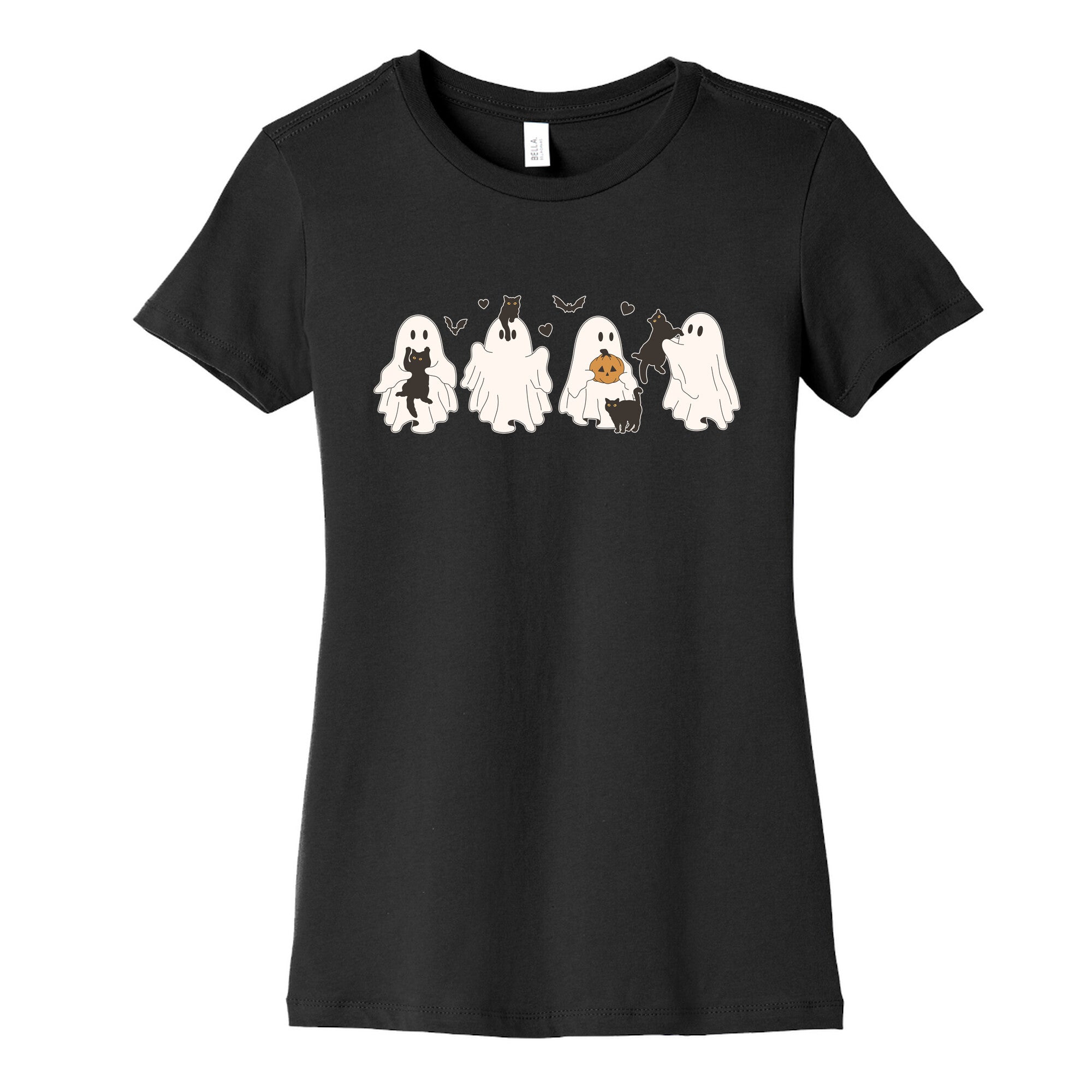 Cute Ghost Cats Womens Cotton Tee Hoodie, Sweatshirt | PureTeeCo.com (Image 3)