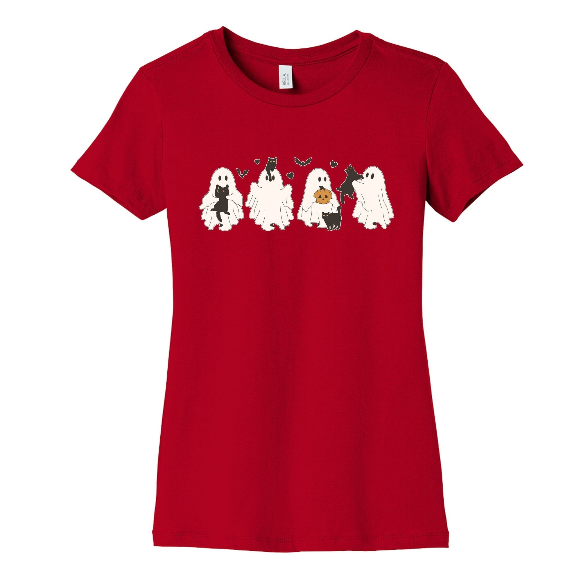 Cute Ghost Cats Womens Cotton Tee Hoodie, Sweatshirt | PureTeeCo.com (Image 4)