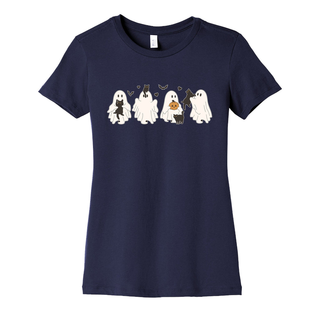 Cute Ghost Cats Womens Cotton Tee Hoodie, Sweatshirt | PureTeeCo.com (Image 5)