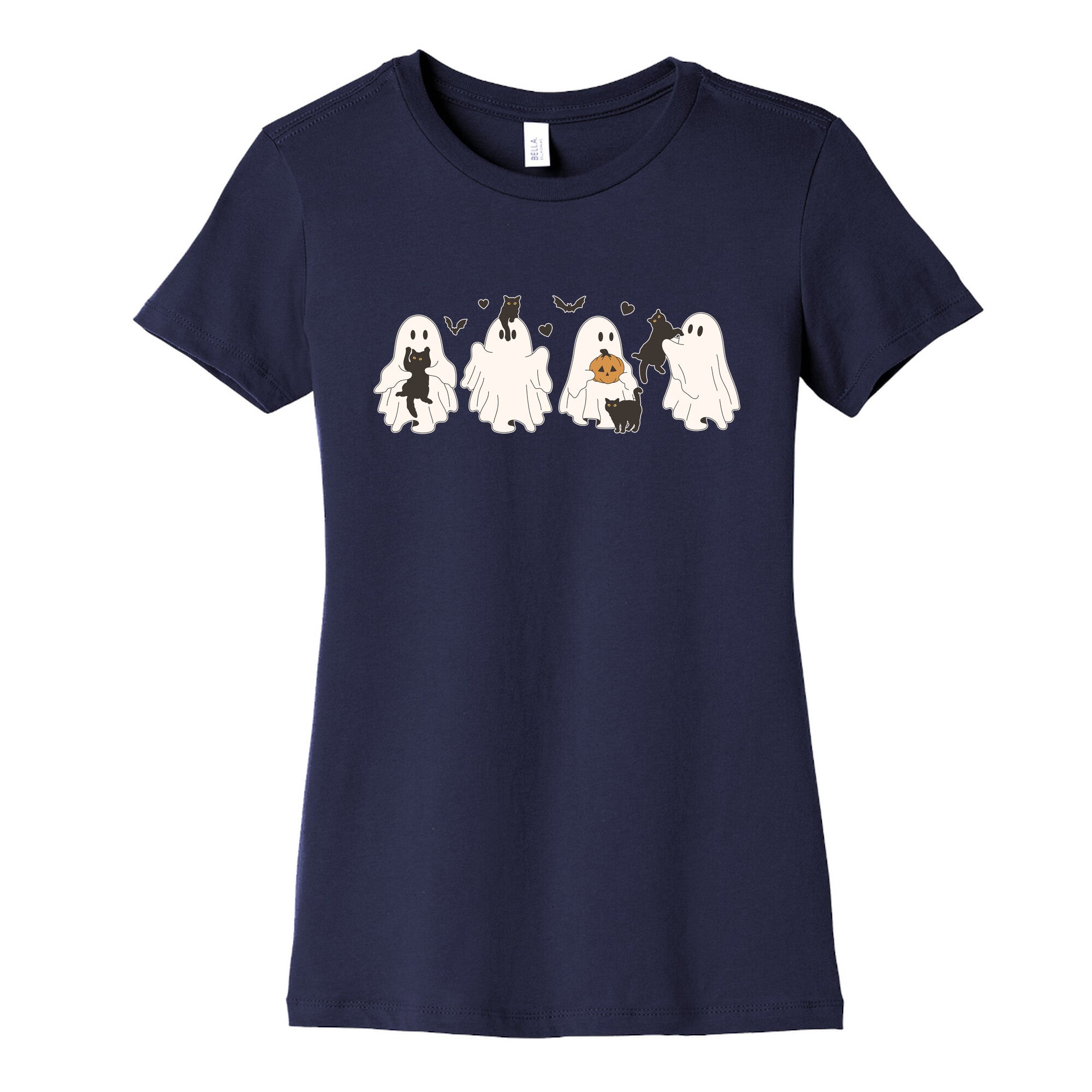 Cute Ghost Cats Womens Cotton Tee Hoodie, Sweatshirt | PureTeeCo.com (Image 5)