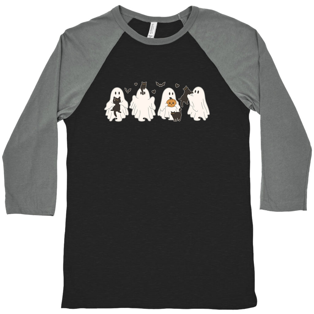Cute Ghost Cats Baseball Tee Hoodie, Sweatshirt | PureTeeCo.com (Image 3)