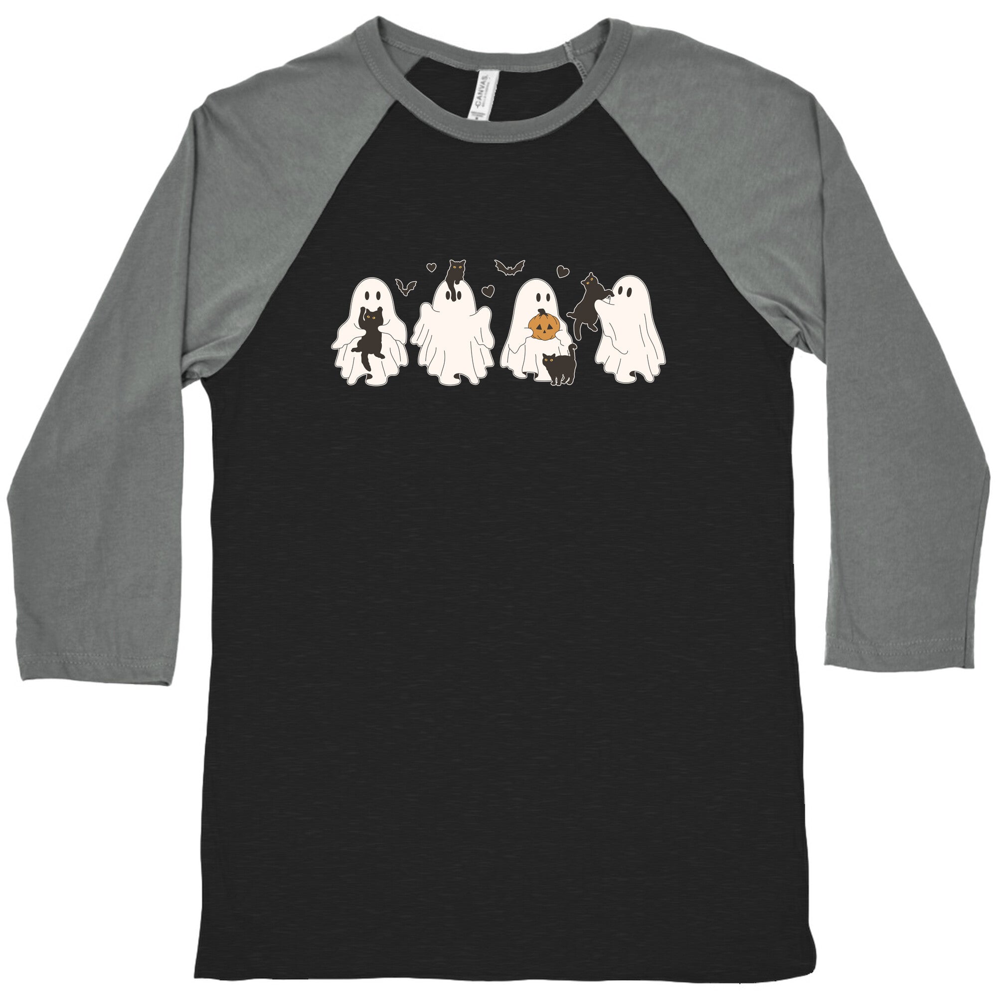 Cute Ghost Cats Baseball Tee Hoodie, Sweatshirt | PureTeeCo.com (Image 3)