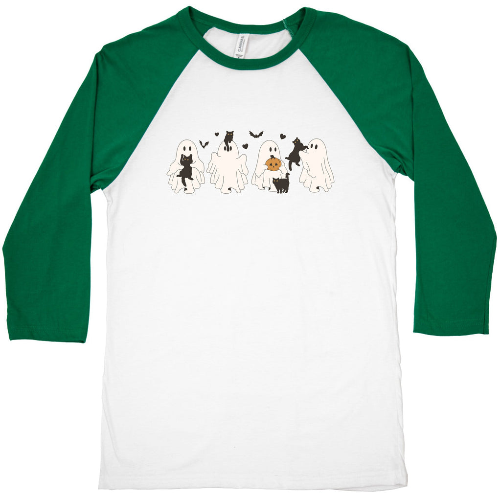 Cute Ghost Cats Baseball Tee Hoodie, Sweatshirt | PureTeeCo.com (Image 1)
