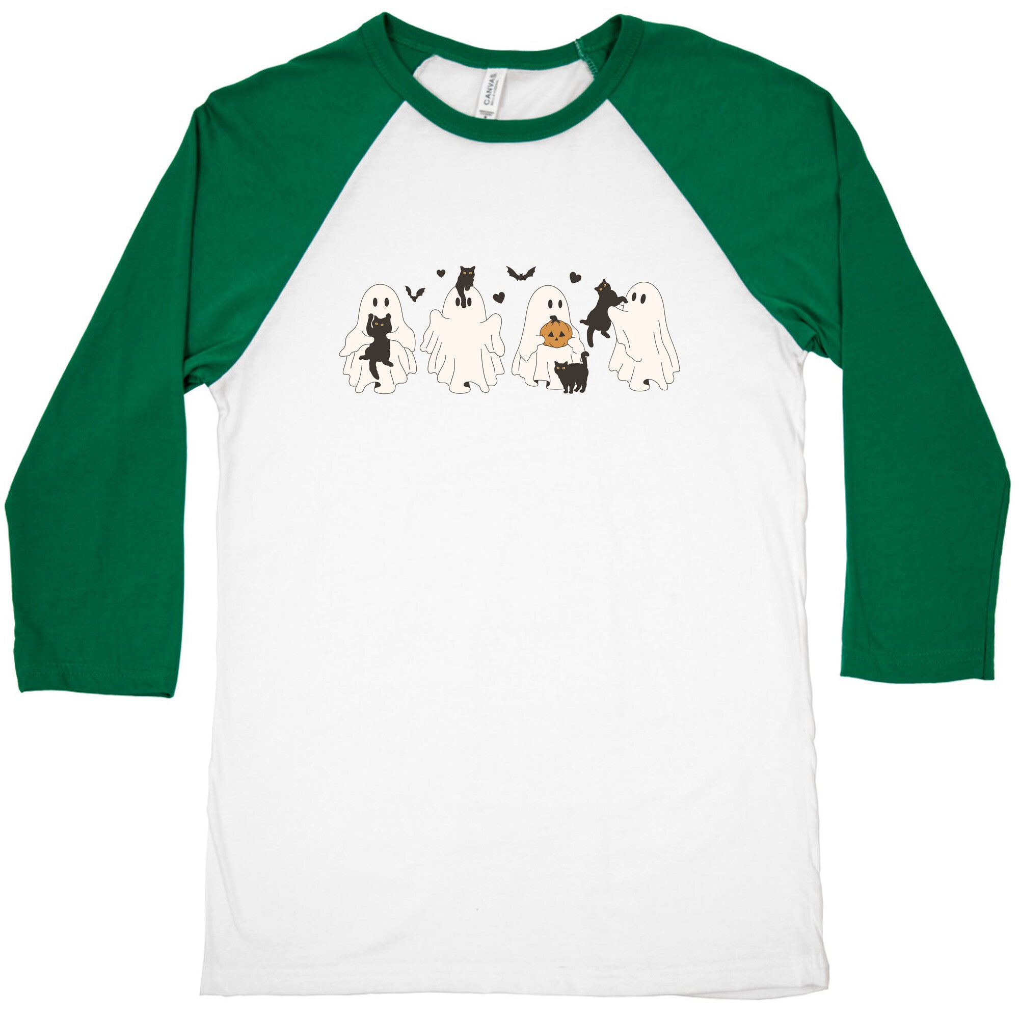 Cute Ghost Cats Baseball Tee Hoodie, Sweatshirt | PureTeeCo.com (Image 1)