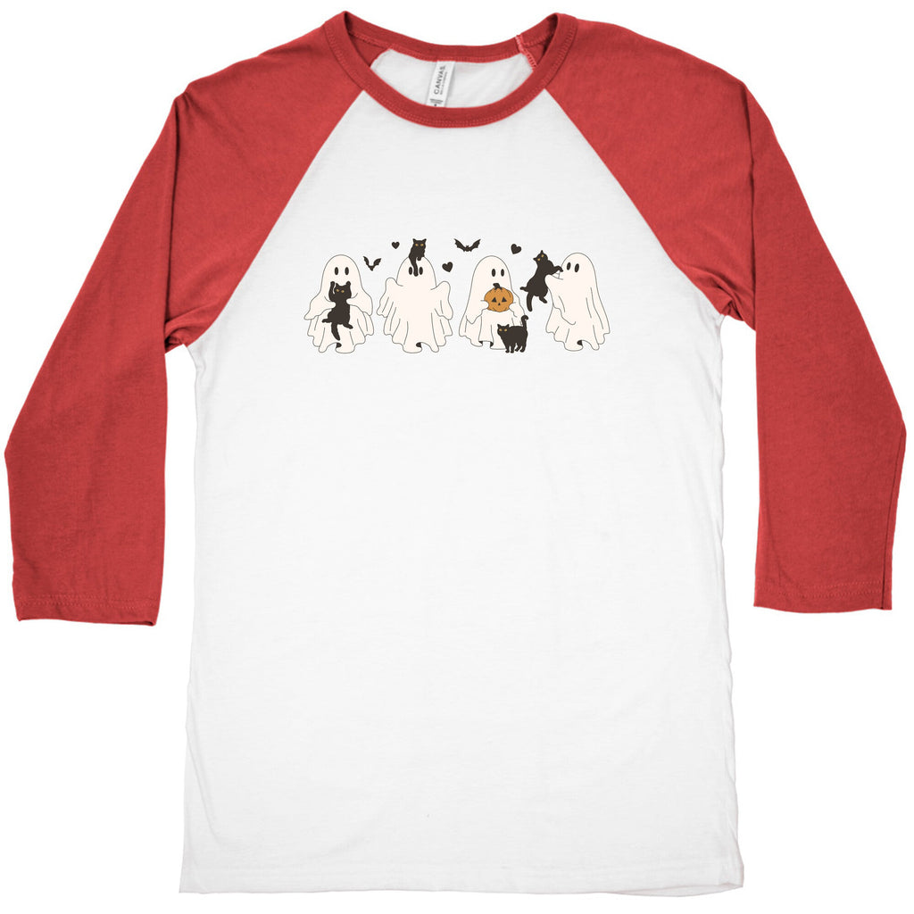 Cute Ghost Cats Baseball Tee Hoodie, Sweatshirt | PureTeeCo.com (Image 2)