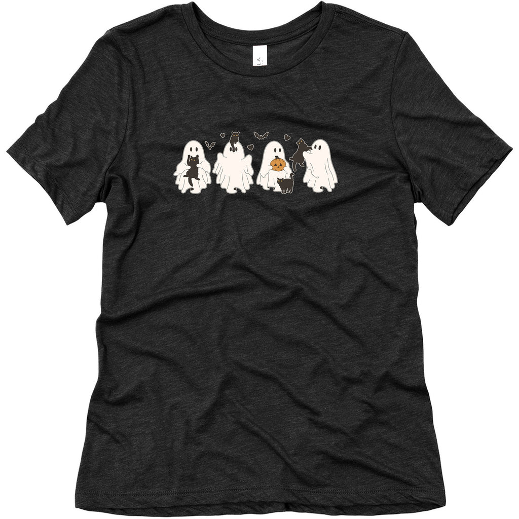 Cute Ghost Cats Womens Triblend Tee Hoodie, Sweatshirt | PureTeeCo.com (Image 3)