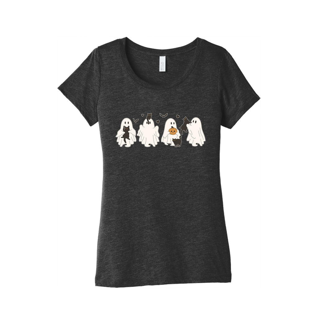 Cute Ghost Cats Womens Triblend Tee Hoodie, Sweatshirt | PureTeeCo.com (Image 1)