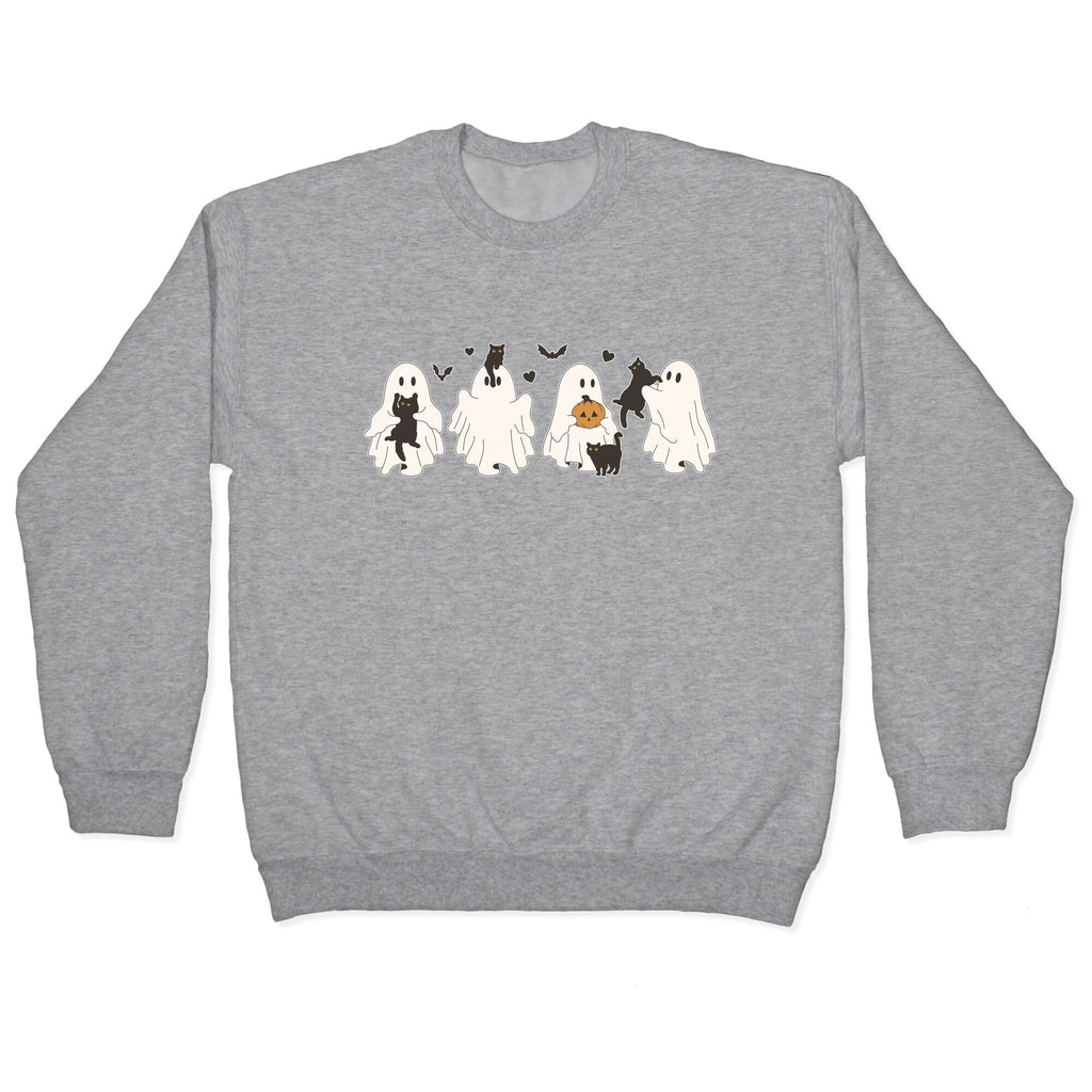 Cute Ghost Cats Crewneck Sweatshirt T-Shirts, Hoodie | PureTeeCo.com (Image 1)