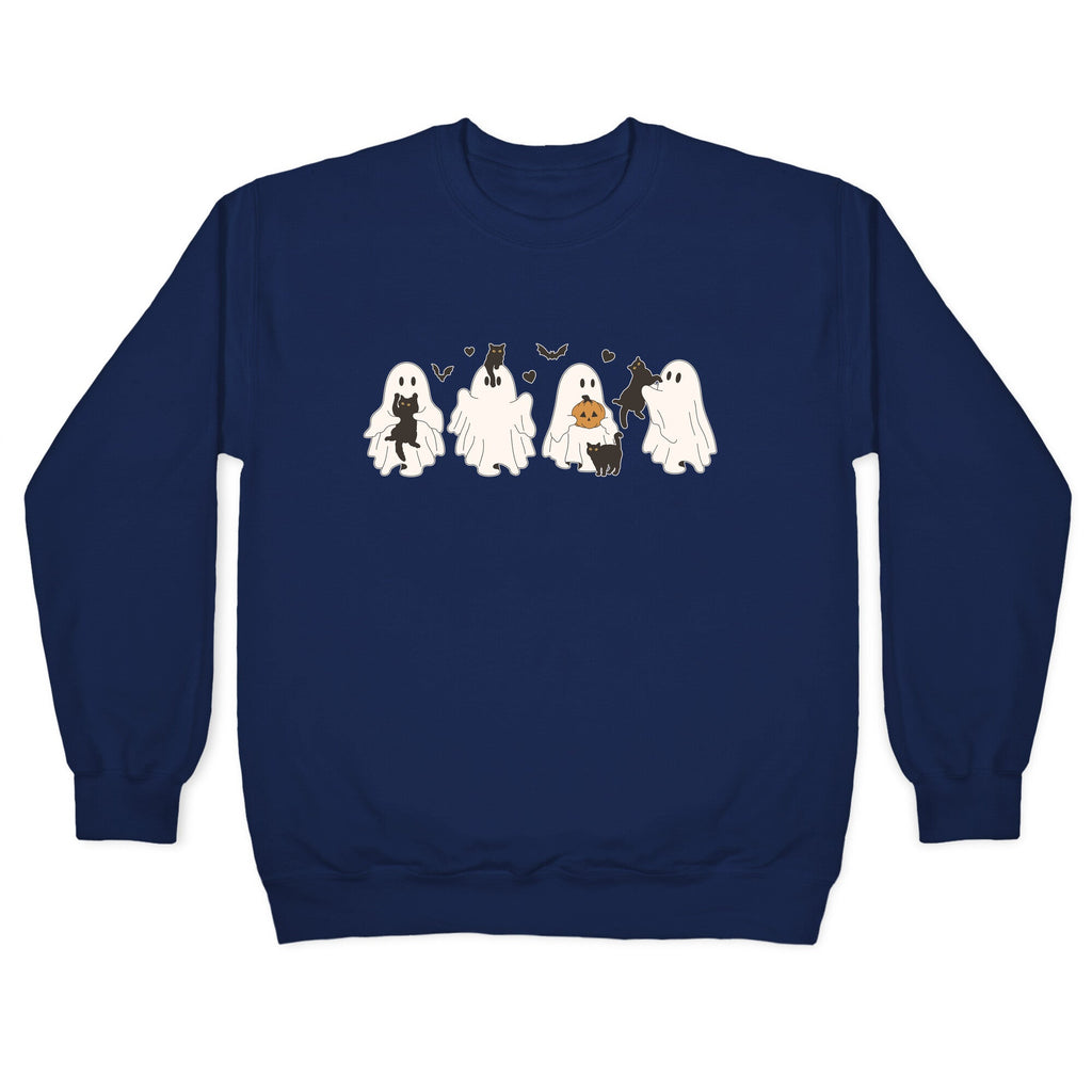 Cute Ghost Cats Crewneck Sweatshirt T-Shirts, Hoodie | PureTeeCo.com (Image 3)