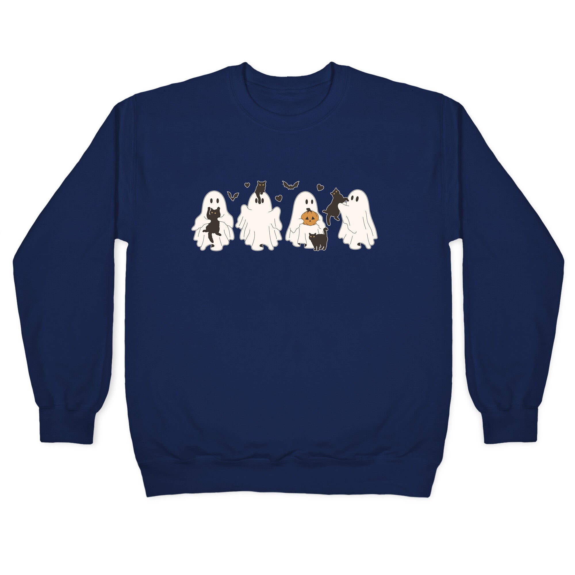 Cute Ghost Cats Crewneck Sweatshirt T-Shirts, Hoodie | PureTeeCo.com (Image 3)