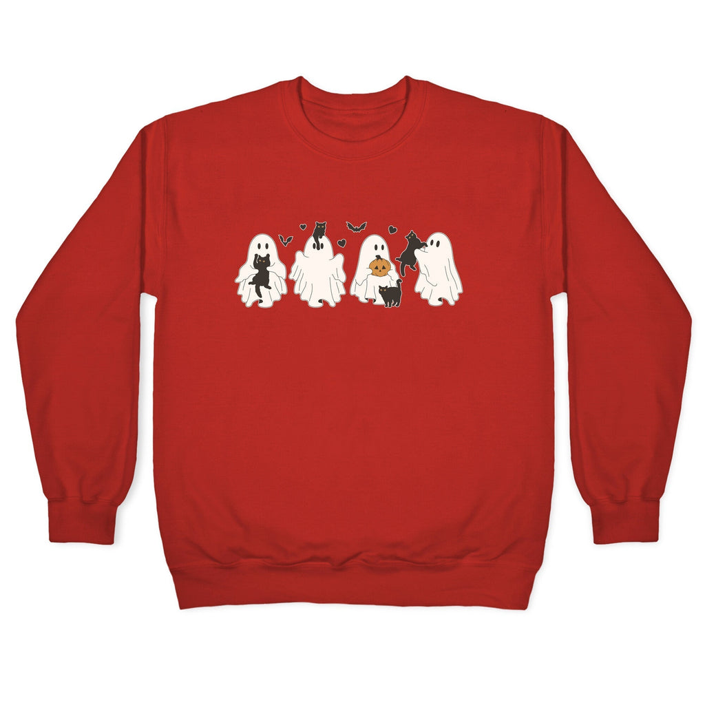 Cute Ghost Cats Crewneck Sweatshirt T-Shirts, Hoodie | PureTeeCo.com (Image 4)