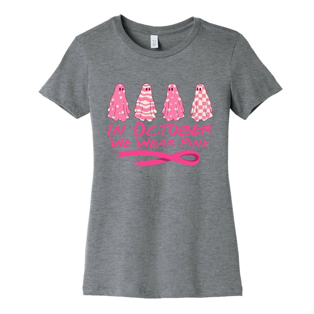 Ghost October Breast Cancer Awareness Womens Cotton Tee Hoodie, Sweatshirt | PureTeeCo.com (Image 1)