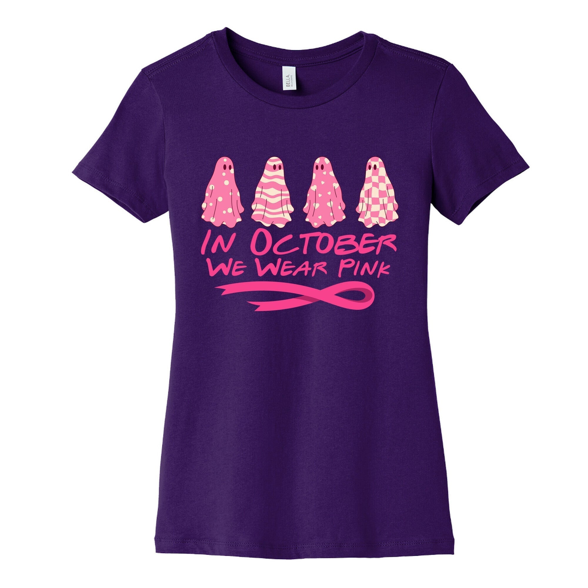 Ghost October Breast Cancer Awareness Womens Cotton Tee Hoodie, Sweatshirt | PureTeeCo.com (Image 4)