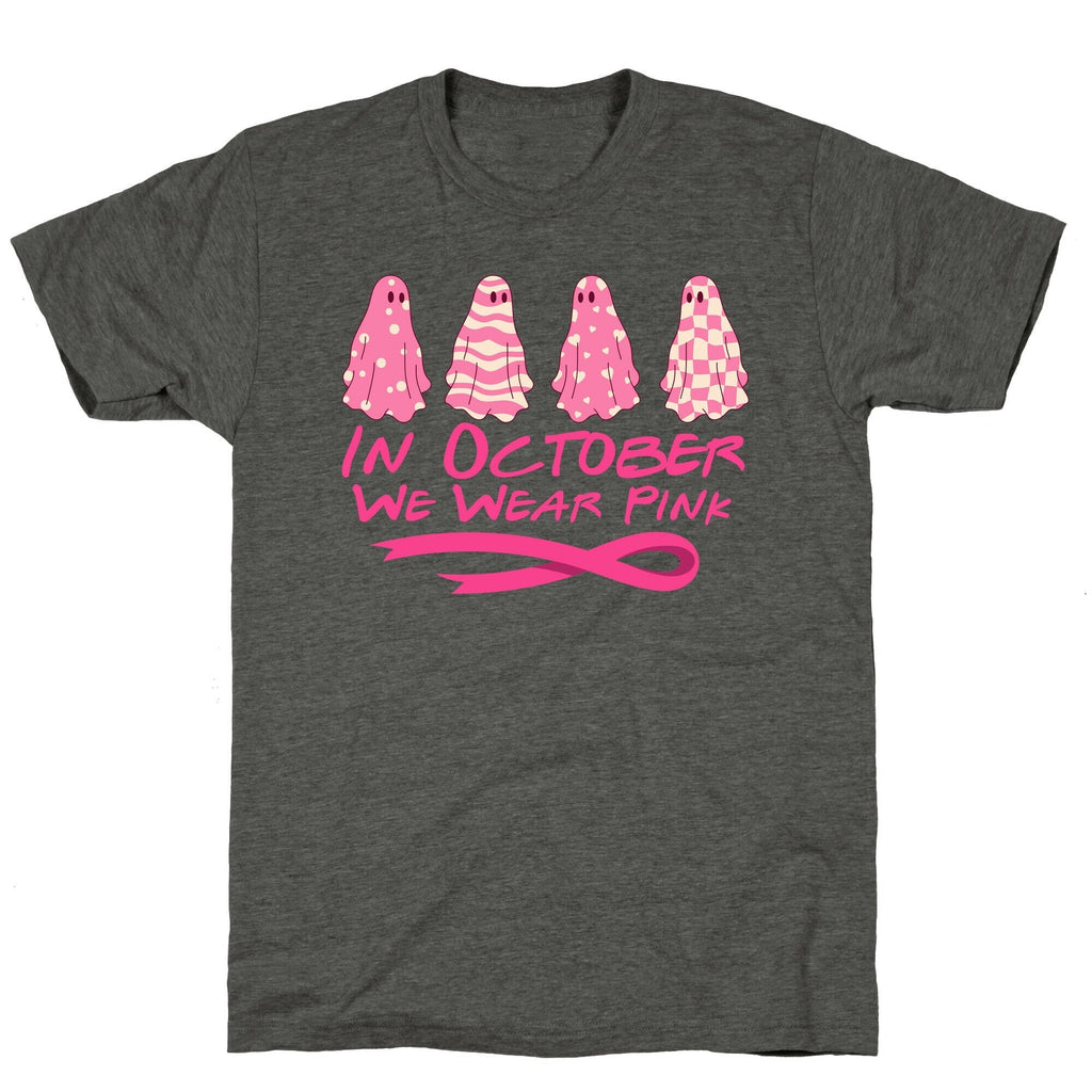 Ghost October Breast Cancer Awareness Unisex Triblend Tee Hoodie, Sweatshirt | PureTeeCo.com (Image 1)