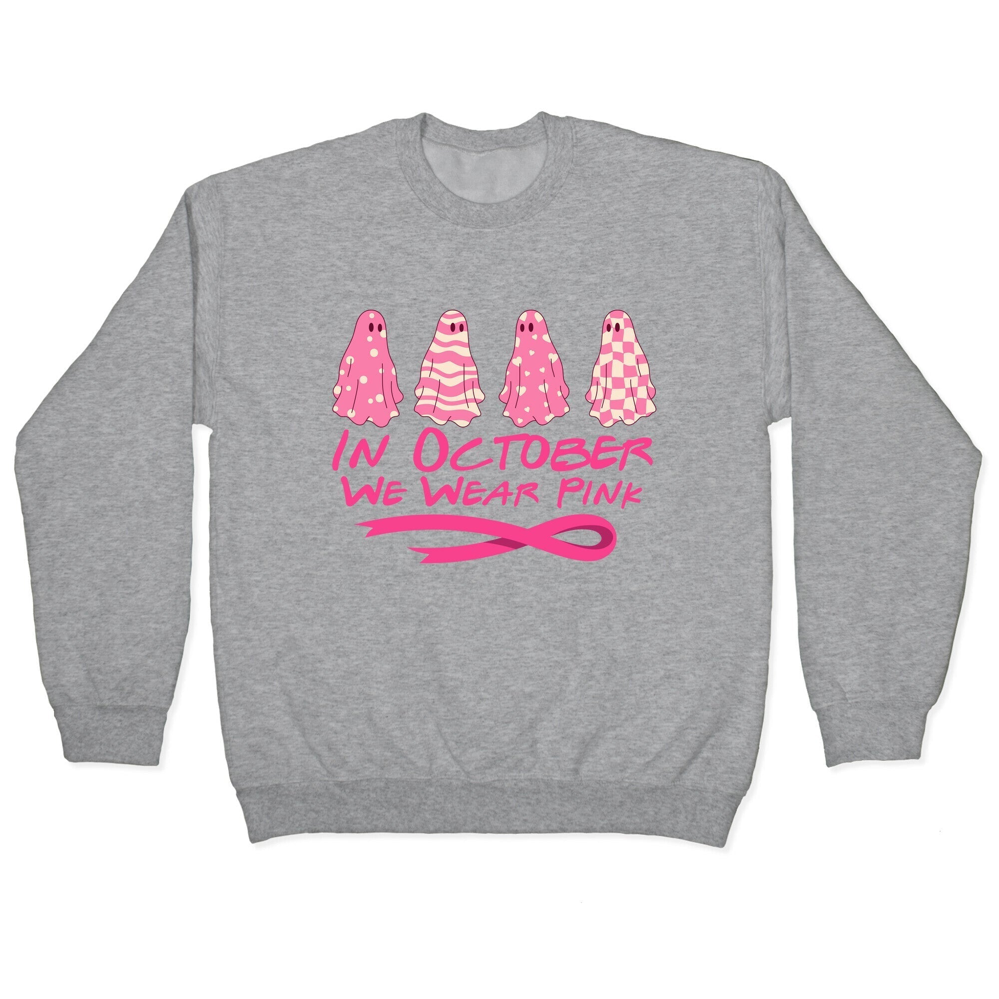 Ghost October Breast Cancer Awareness Crewneck Sweatshirt T-Shirts, Hoodie | PureTeeCo.com (Image 1)