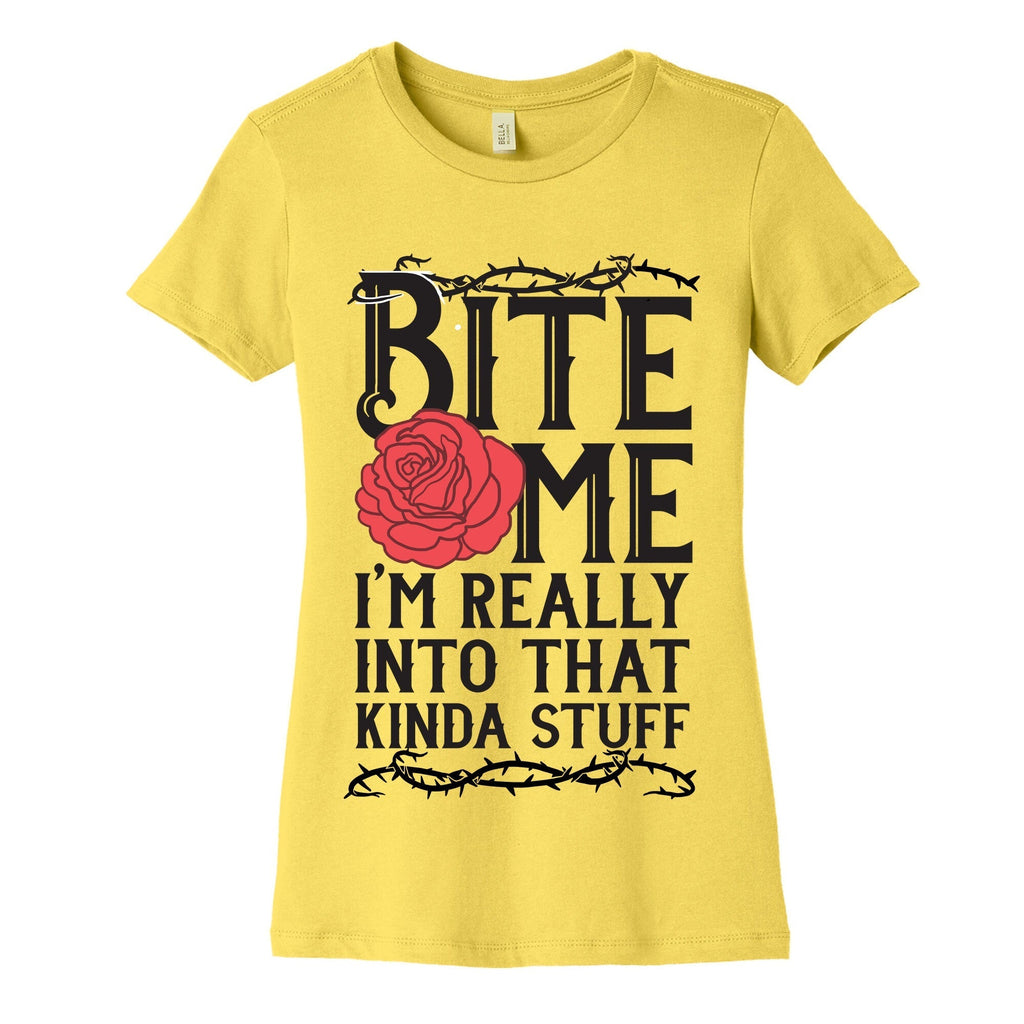 Bite Me I'm Really Into That Kinda Stuff Women's Cotton Tee Hoodie, Sweatshirt | PureTeeCo.com (Image 3)