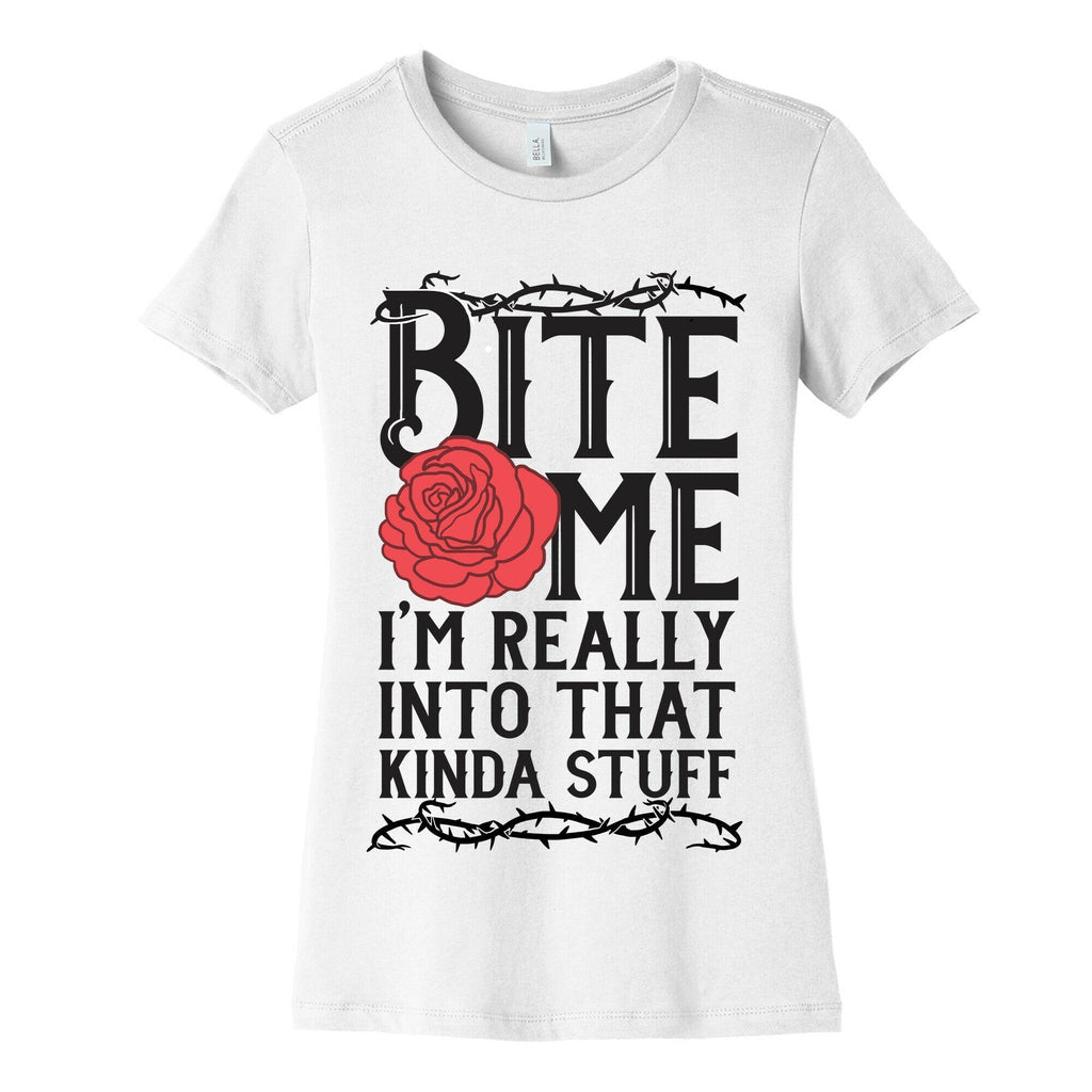Bite Me I'm Really Into That Kinda Stuff Women's Cotton Tee Hoodie, Sweatshirt | PureTeeCo.com (Image 4)
