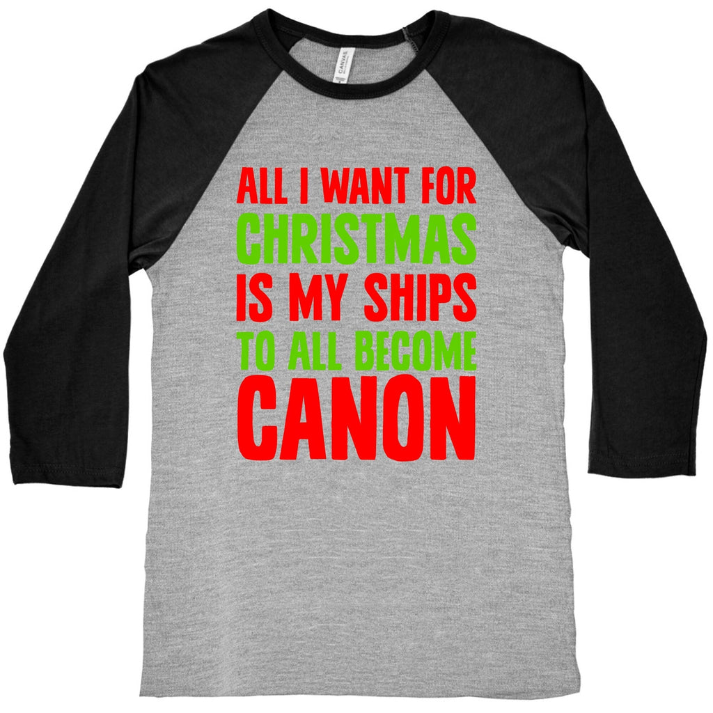 All I Want For Christmas Is My Ships To All Become Canon Baseball Tee Hoodie, Sweatshirt | PureTeeCo.com (Image 2)