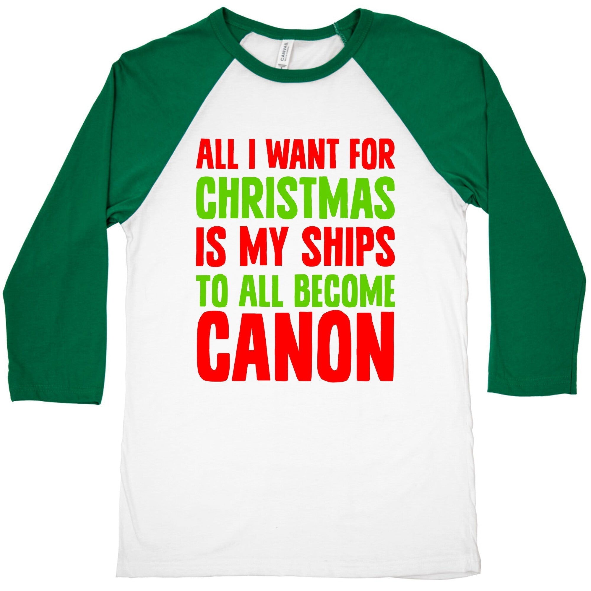 All I Want For Christmas Is My Ships To All Become Canon Baseball Tee Hoodie, Sweatshirt | PureTeeCo.com (Image 3)