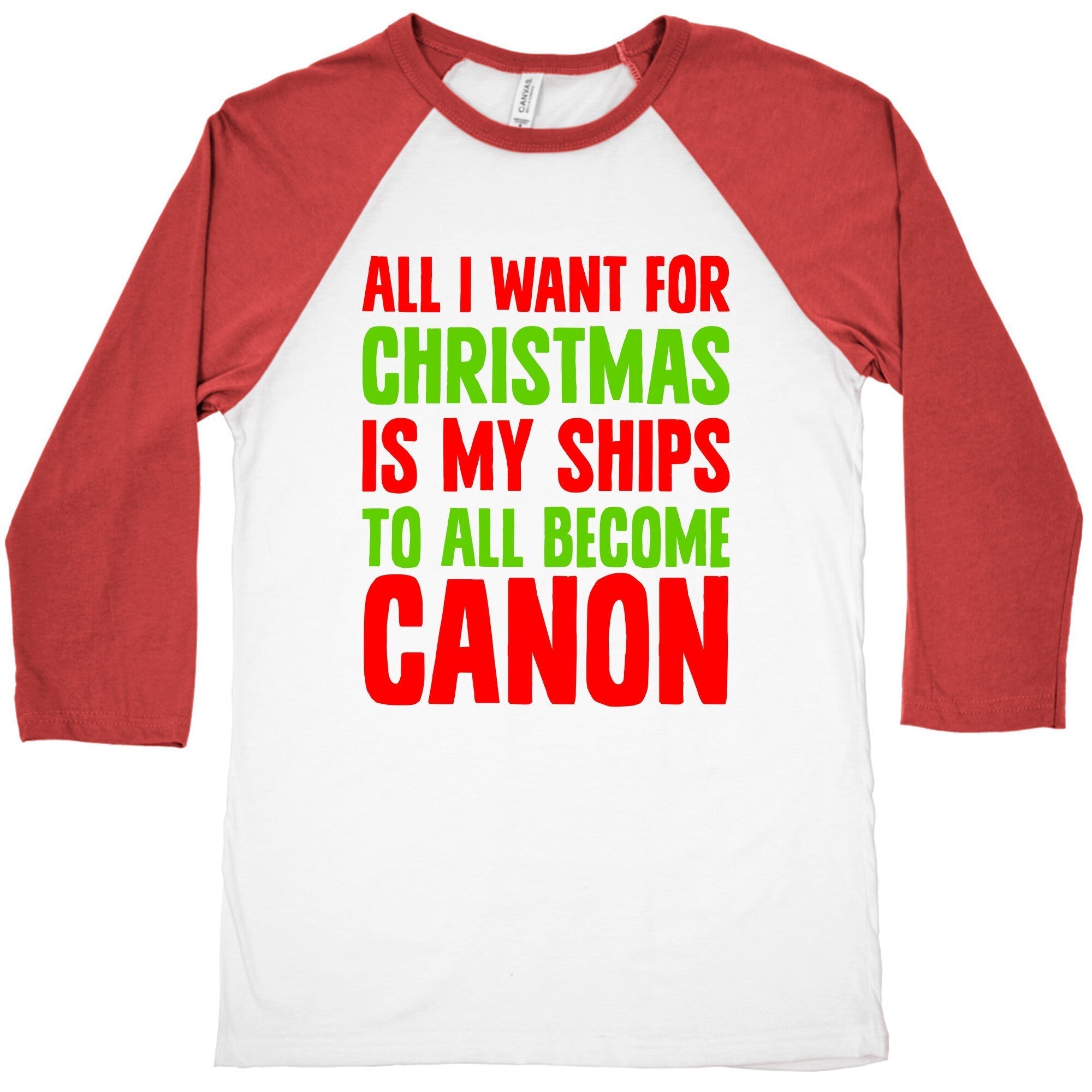 All I Want For Christmas Is My Ships To All Become Canon Baseball Tee Hoodie, Sweatshirt | PureTeeCo.com (Image 4)