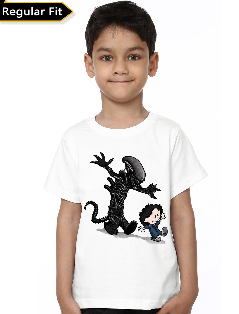 The Alien & Kid White Tee Hoodie, Sweatshirt | PureTeeCo.com
