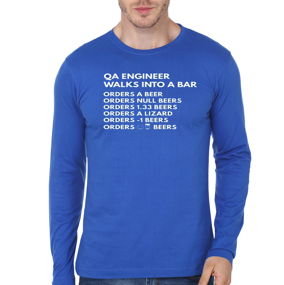 Qa Engineer Walks Into A Bar Royal Blue Full Sleeve T-Shirt Hoodie, Sweatshirt | PureTeeCo.com