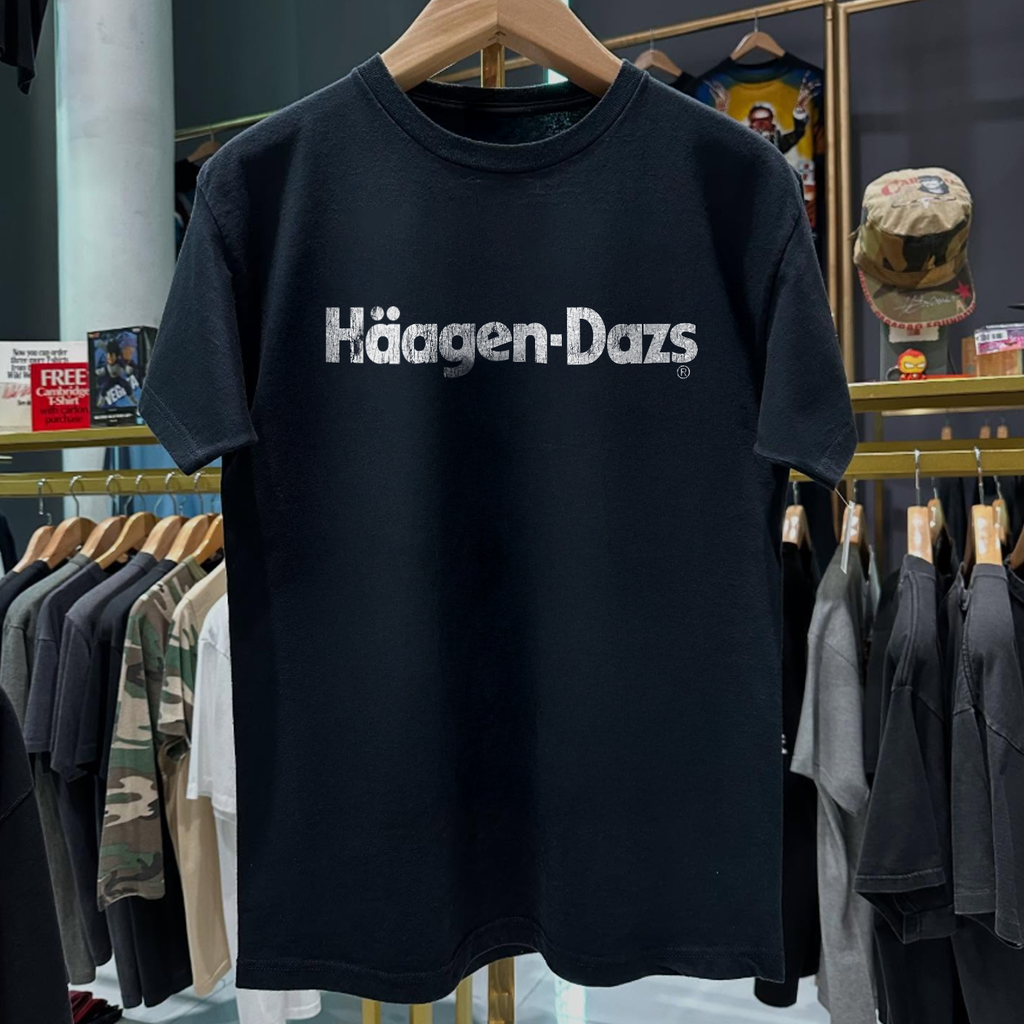 90s HAAGEN-DAZS ULTRA RARE WASHED BLACK T-SHIRT Hoodie, Sweatshirt | PureTeeCo.com (Image 1)