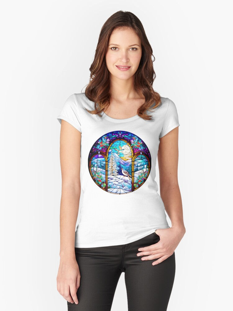 Stained Glass Christmas Windows Fitted Scoop T-Shirt Hoodie, Sweatshirt | PureTeeCo.com (Image 1)