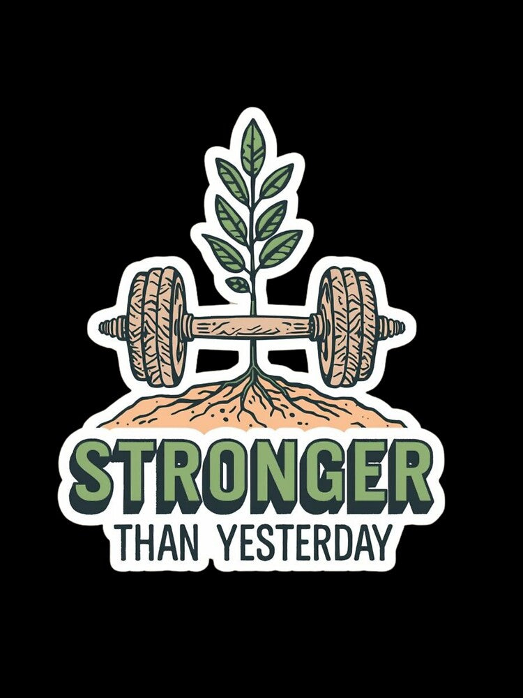 Stronger Than Yesterday" Dumbbell Plant Gym Motivation Sticker by Ashley critters