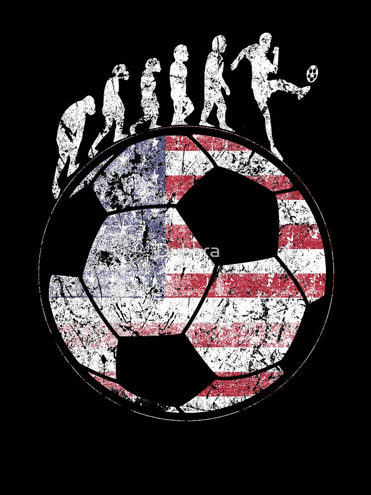 Soccer Evolution American Flag on Soccer Ball T-Shirt by Dubbra