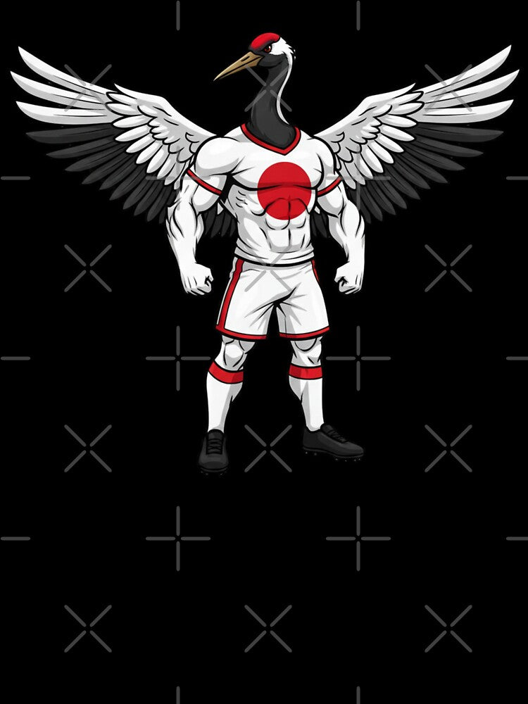 Elegant Japanese Red-Crowned Crane Football Mascot 2026 by ArtByKatti