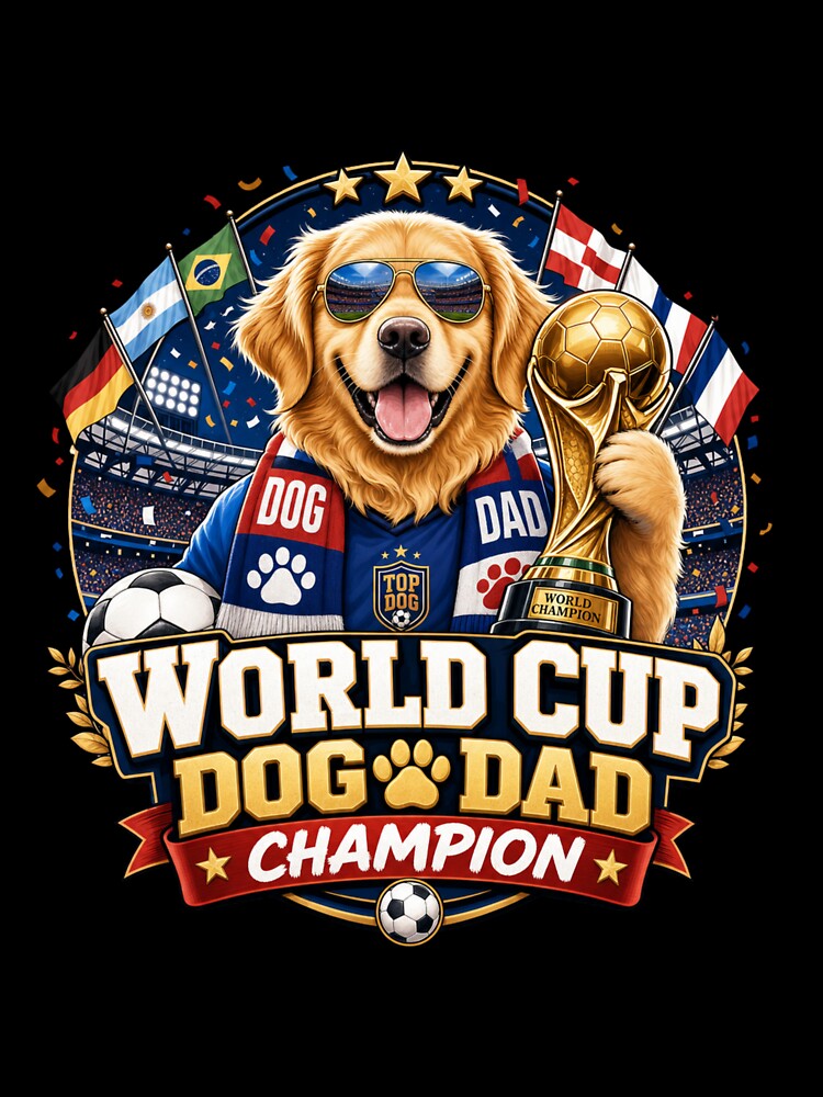 World Cup Dog Dad Champion Golden Retriever Kawaii Soccer T-Shirt by Ashley critters