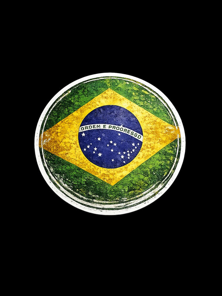 Brazil Flag Circular Sticker | Grunge Brush Style Brazilian Flag Design by RelateAndTee