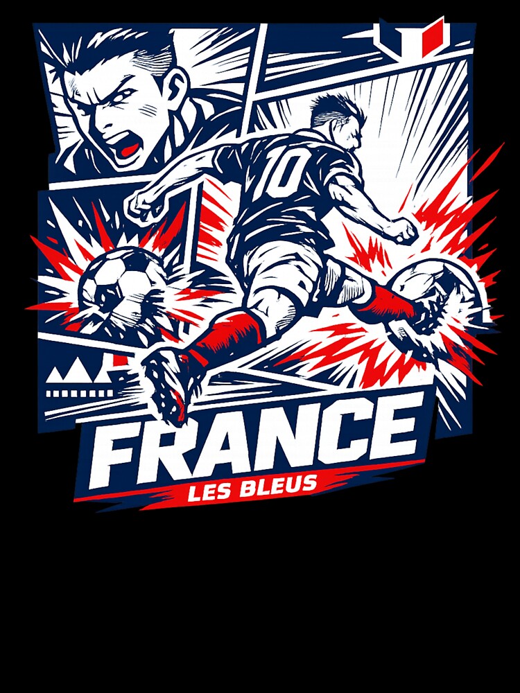 France Soccer Anime Striker Shirt – Les Bleus Football Graphic Tee, World Cup France Fan Art, Dynamic Goal Kick Design by JonelCrafts