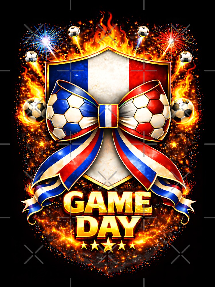 France Soccer Game Day Flaming Tricolor Crest Bow Graphic by MuniraWearify