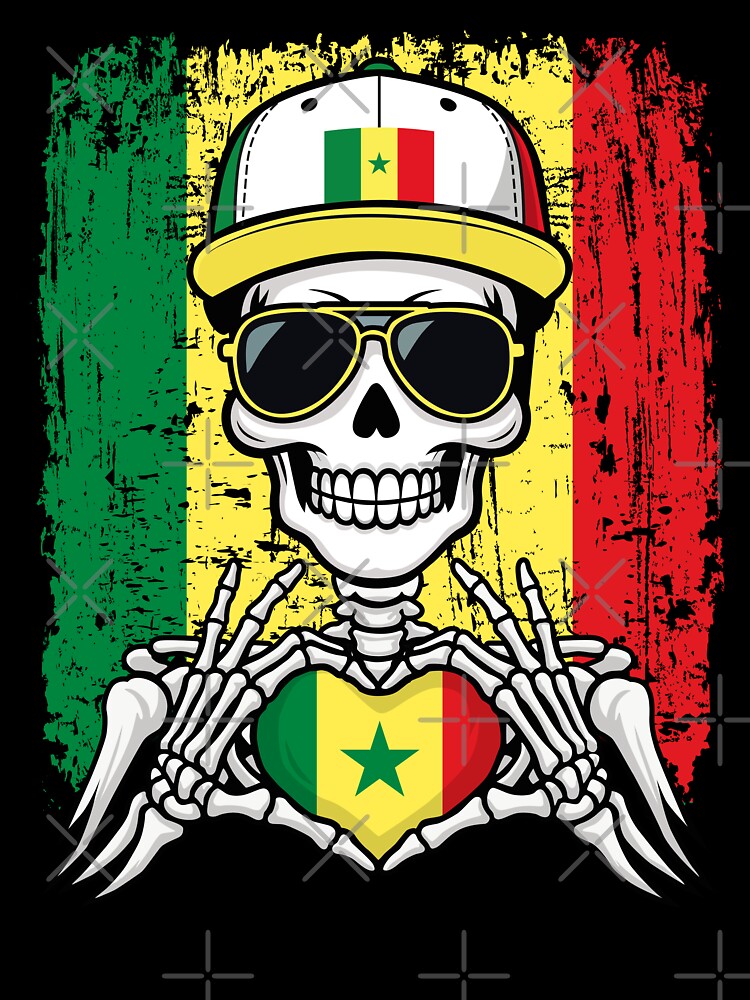 Senegalese Pride Skeleton Art - Senegal Football & Lions of Teranga Tee by Colorful Designs