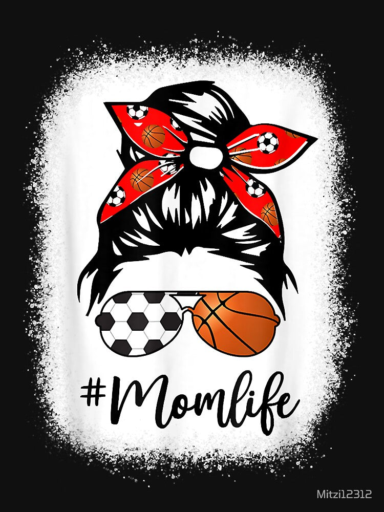 Bleached Mom Life Soccer Skull Messy Bun Basketball Mother's by Mitzi12312