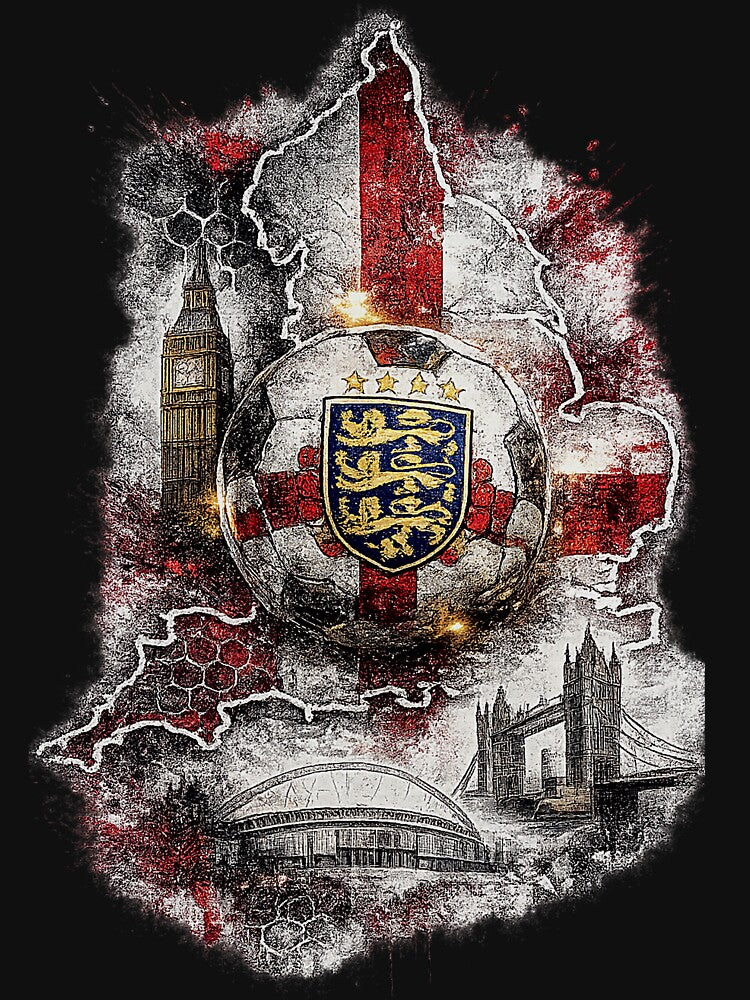 England Football Map Art | Soccer Fan Graphic | Three Lions Inspired England Football Design by TheWorldGameStudio